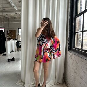 Y2K vintage One-Shoulder Mini Dress with Bold Print